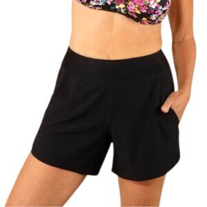 Lands' End 5" Quick Dry Elastic Waist Swim Shorts w/Panty - Black - 14
